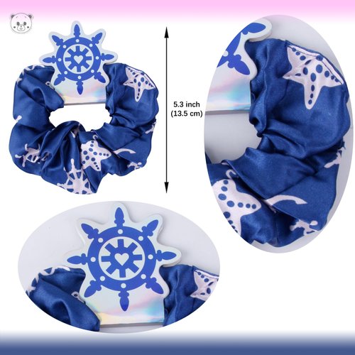 KARAQY 12 Pcs Nautical Hair Scrunchies, Nautical Anchor Print Elastic Silk Satin Hair Ties for Bachelorette Party Favors Wedding Bride Bridesmaid Supplies Accessories