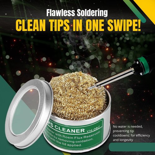 Flexzion Soldering Iron Tip Cleaner, Soft Coiled Brass Wire Sponge Stainless Steel Holder with Rosin Flux