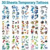 30 Sheets Temporary Tattoos Kit for Kids, 289Pcs Fake Cute Tattoo Stickers Waterproof, Birthday Party Favor (Shark & Pirates & Dinosaurs)