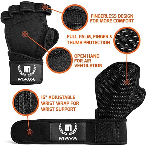 Mava Sports Ventilated Weightlifting Workout Gloves with Wrist Support for Men and Women | Ideal for Weightlifting, Gym Workout, Pull Ups, Cross Training & More