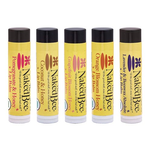 The Naked Bee Lip Balm Sampler, Coconut & Honey, Orange Blossom Honey, Pomegranate & Honey, Grapefruit Blossom Honey, Lavendar & Beeswax Absolute
