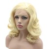 Lushy Medium length Wavy Light Blonde Wig Full Density Half Hand Tied Heat Friendly Synthetic Lace Front Wig