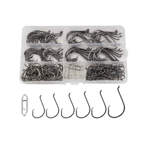 Facikono Circle Hooks Saltwater Catfish Bass Fishing Hooks, 180pcs Octopus Offset Fishing Hooks with 5pcs Power Clips