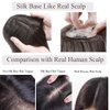 Rich Choices 120% Density Silk Base Top Hairpiece 100% Human Hair Clip In On Hair Topper With Bangs Hand-made Top Hair Piece Middle Part With Thinning Hair #2 Dark Brown 16'' 48g