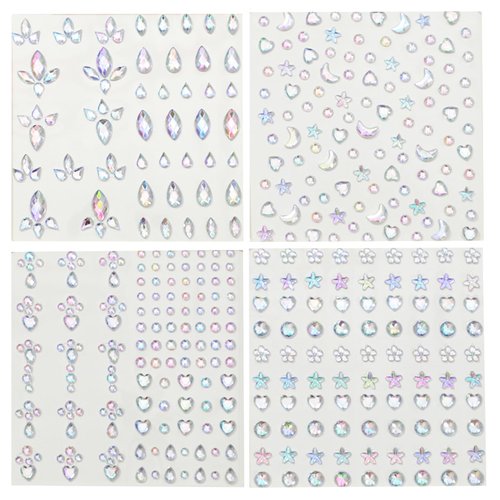 4 Sheets Face Gems Stickers, Self-Adhesive Face Jewels for Women, Diamonds Rhinestones Face Stickers Eyes Nail Star Rhinestones Temporary Decoration Tattoos Stickers for Women and Girls