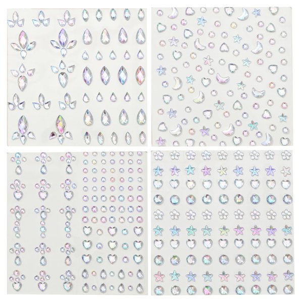 4 Sheets Face Gems Stickers, Self-Adhesive Face Jewels for Women, Diamonds Rhinestones Face Stickers Eyes Nail Star Rhinestones Temporary Decoration Tattoos Stickers for Women and Girls