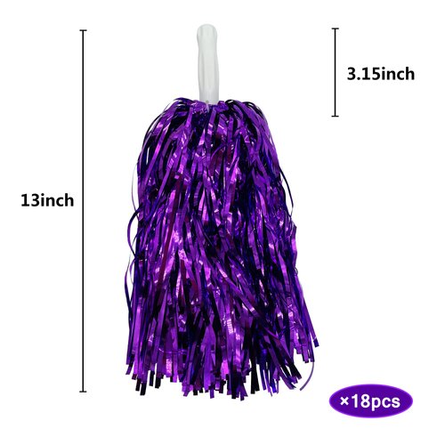 KDPATFAV 18PCS Purple Cheerleading Pom Poms Metallic Foil Plastic Pom Poms with Baton Handle for Game Sports Squads Dancing Party Football Basketball Club Spirit Sports Stage Performance Celebration