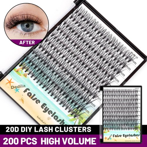 Dedila 200Pcs Handmade Individual False Eyelashes Thickness 0.07mm D Curl Mixed 10-12-14mm /11-13-15mm/12-14-16mm/16-18-20mm 3D Volume Cluster Eye Lashes Etensions (16-18-20mm)