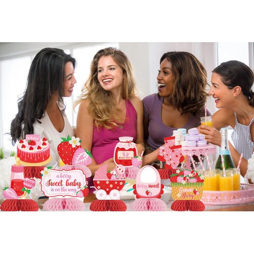 9pcs Strawberry Baby Shower Party Honeycomb Centerpieces Sweet Berry Party Decorations for Girls A Berry Sweet Baby is on The Way Decorations Strawberry Baby Shower Party Supplies