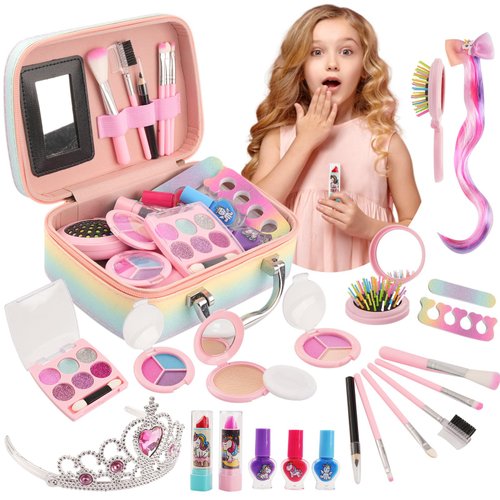 Kids Makeup Kit for Little Girls,Real Non Toxic, Washable Make Up Toy，Birthday Gifts Toys for Toddler Pretend Play Set Vanity for Girls Ages 3 4 5 6 7 8 9 10 Years Old