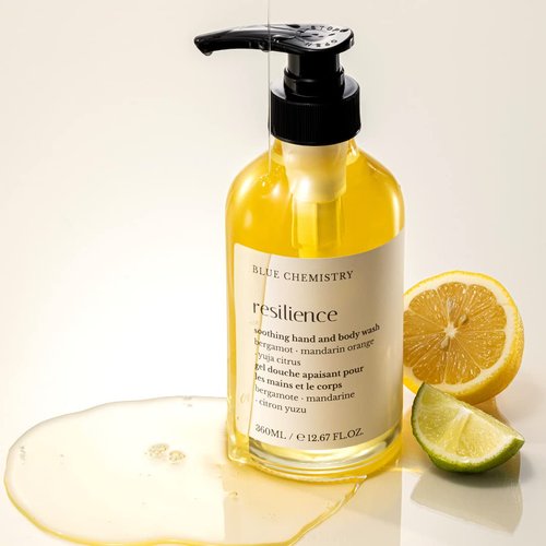 Blue Chemistry Body Wash with Pump Deep Moisture For Dry to Sensitive Skin, No Stripping, Vegan Gently Cleanses Without Drying Skin 12.67 Fl oz