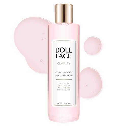 Doll Face Clarify Balancing Toner Glycolic Acid, Willow Bark and Enzymes, for Facial Soothing, Facial Toning 8oz