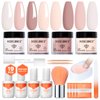 Modelones Dip Powder Nail Kit Starter, 4 Colors All Season Nude Skin Glitter Dipping Powder Repair Liquid Set with Recycling Tray for French Nail Art Salon DIY at Home Manicure