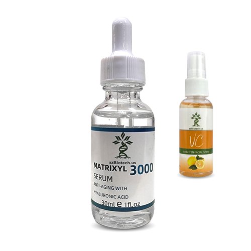 AZ Biotech Matrixyl 3000 Serum + Vitamin C Toner for Face, Anti-Aging Face Serum, Facial Skin Serum and Toner, Skin Care Products, (Serum 30ml/1 oz) (Toner 1.7 oz)