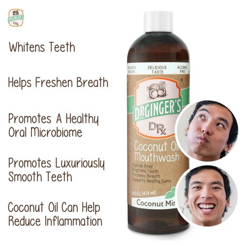 Dr. Ginger's Coconut Oil Pulling Mouthwash, All-Natural Oil & Xylitol to Target Bad Breath, Support Tongue and Gum Health and Brighten Teeth, Fluoride-Free, Coconut Mint Flavor, 14fl oz, 1ct