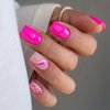 Hot Pink Press on Nails Short Square Fake Nails Full Cover False Nails with Design Bling Glitter Swirl Glossy Glue on Nails Shiny Acrylic Stick on Nails Reusable Artificial Nails for Women Manicure