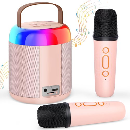 Karaoke Machine for Kids Adults, Portable Bluetooth Karaoke Speaker with Wireless Microphone and Colorful Light Portable Singing Microphone Popular Birthday Gifts for Girls Age 4, 5, 6, 7, 9,10+
