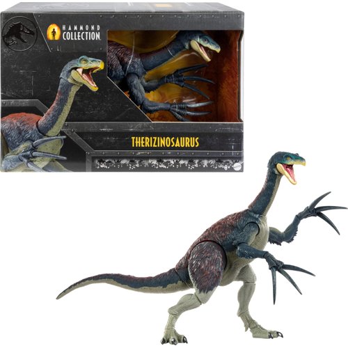 Mattel Jurassic World Dominion Hammond Collection Dinosaur Action Figure, Therizinosaurus Dino Toy with 25 Articulations, Glass Eyes & Wired Tail