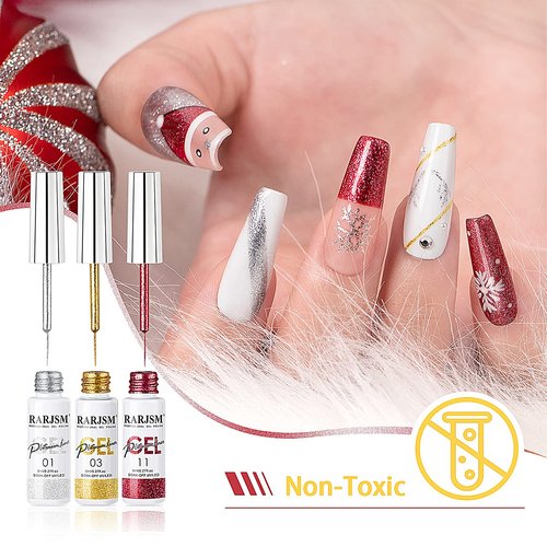 Painted Gel Nail Polish Set, Nail Art Gel Metallic Liner Painting Polish Set UV LED Gel 12 Colors Platinum Liner Gel Champagne Glitter Silver Rosa Gold Green Blue Purple Gel Paint for Nail Art Design