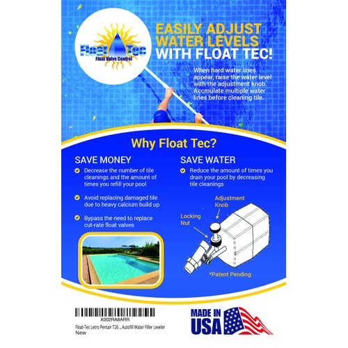 Float Tec Letro Pentair T26 EZ Adjustment Brass Float Valve 3/8" NPT Male Threads 3" Arm Autofill, Water Filler Leveler, Pools, Spas, Water Tanks, Water Foutain Fit 6" Canister