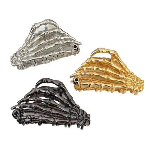 Spenlly 3 Pcs Halloween Metal Hair Claw Clips for Women, Ghost Hand Hair Clips Metal Skeleton Hairpins, Spider Hair Clamps Hair Accessories Non Slips Jaw Clips for Halloween Cosplay (Ghost Hand)