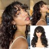 KRSI Long Curly Wigs with Wispy Bangs Dark Brown Natural Shag Curly Haircuts Synthetic Hair Wigs for Black Women Daily Party Use (Dark Brown) Christmas gifts