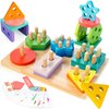 AMAWOOD Wooden Baby Shape Sorter Toy, Baby Stacking Toys for Toddlers 1-3, Montessori Puzzles and Sensory Toys, Learning Building Blocks for Kids Ages 2-4, 1 2 3 Year Old Boy Girl Birthday Gift