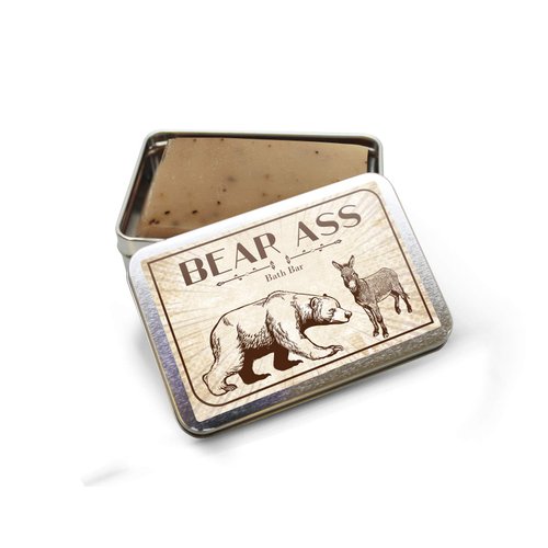 Bear Ass Bath Bar - Funny Vintage Bear and Donkey Design - Novelty Bath Soap for Men - Coffee Soap, Handcrafted, Made in the USA, Contains Real Ground Coffee