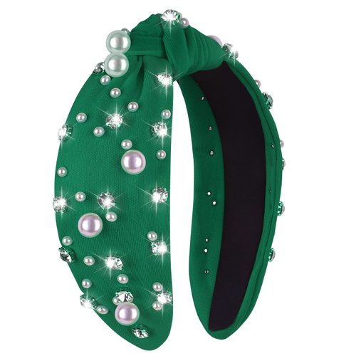 UNOOSO Pearl headbands for women Rhinestone jeweled Knotted headband Wide beaded headband Hair Ac...