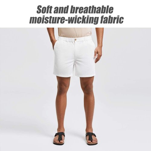 maamgic Men's Classic-fit 5.5" Cotton Casual Shorts Elastic Waistband with Multi-Pocket Daily Wear Walking Summer Outfit White 33