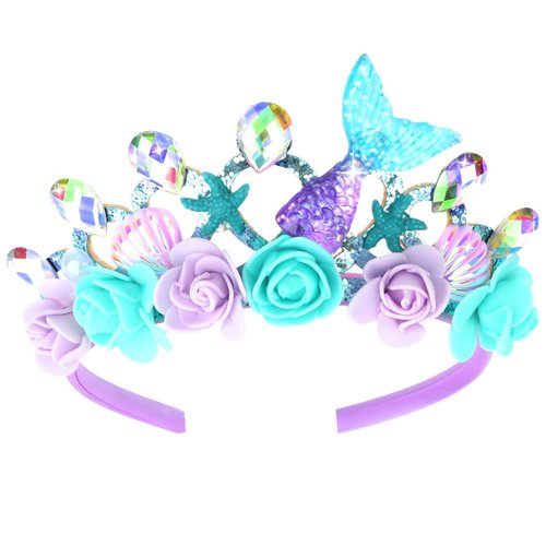 BAHABY Mermaid Crown - Little Mermaid Birthday Decorations, Mermaid Tail Tiaras for Girls & Women, Costume Princess Flower Crown