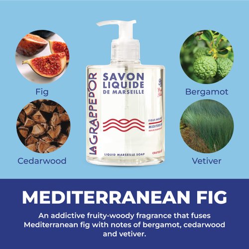 La Grappe d'Or Mediterranean Fig Marseille Hand Soap with Essential Oils | Handmade in France from Moisturizing Organic Olive & Coconut Oil | Natural, Cruelty-Free & Vegan, 16.90 oz Liquid
