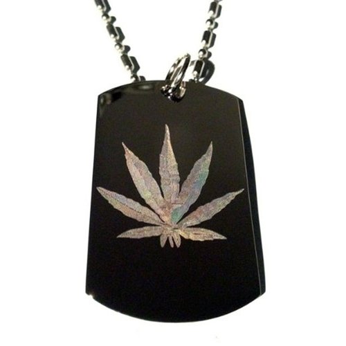 Novelty Weed POT Ganja Marijuana Leaf Logo - Military Dog Tag Luggage Tag Key Chain Metal Chain Necklace
