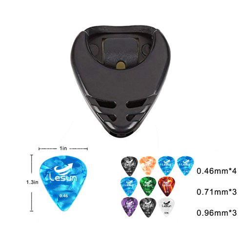 Guitar Picks & Guitar Pick Holder Easy to Paste on the Guitar Suitable for Acoustic Guitar Electric Guitar Bass Ukulele - Stick-on Holder + 10 Guitar Picks(Black Holder)