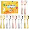 DRKIO Stainless Steel Toddler Utensils Set - 12 Pieces Kids Silverware Set Children Safe Food Grade Small Forks and Spoons Dishwasher Safe Mirror Polished