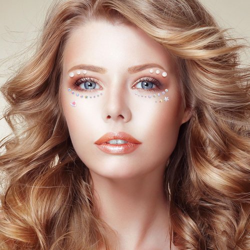 PAGOW 4 Sheets Adhesive Face Gems Stickers, Rhinestones Acrylic Face Jewelry, Pearl Hair Gems Stick on, Festival Accessories for Make Up, Hair, Face, Crafts (Star, Pearl, Heart, Rhinestones)