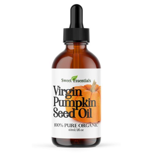 Sweet Essentials Organic Virgin Pumpkin Seed Oil | Imported From Austria | Various Sizes | 100% Pure| Unrefined | Cold-Pressed | Natural Moisturizer for Skin, Hair & Face (2 fl oz Glass)