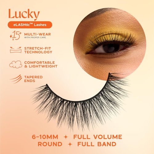 eLASHtic™ Lashes | Full Band | Strip Lashes | Natural Wispy Lashes | Fake Eyelashes | Elastic Lash Band | Round & Full Volume (Lucky) Full Band Lash