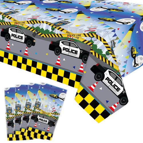 KEFAN 4 Pieces Police Birthday Party Tablecloths Supplies, Rectangle Police Theme Birthday Party Table Cover, Police Party Plastic Tablecloths for Kid's Birthday Party Decorations, 51 x 86 Inch