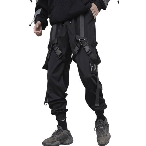 XYXIONGMAO Men's Streetwear Joggers Techwear Clothing Urban Hip Hop Pants Black Streetwear Gothic Sweatpants Tactical Cargo Pants for Men(Black, L)