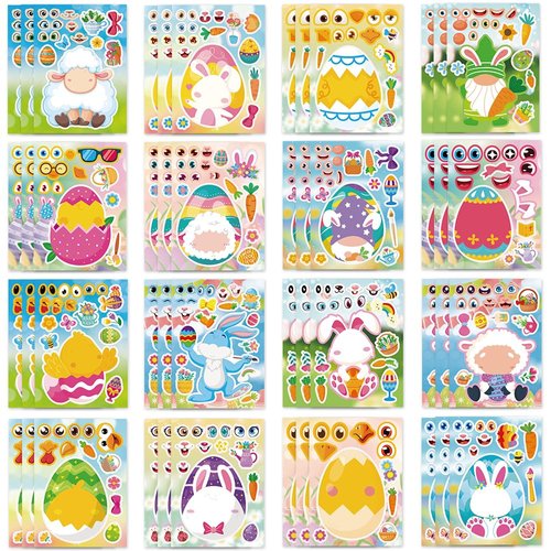 48 Pcs Cute Easter Make Your Own Stickers Stickers for Toddlers Kids,Make Your Own Mix and Match Sticker Sheets Art Craft Kits,Including 2000+Repositionable Little Stickers