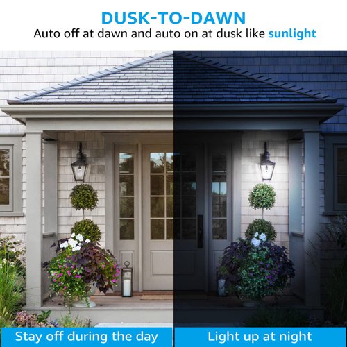 TORCHSTAR Dusk to Dawn Light Bulbs Outdoor, Sensor A19 LED Light Bulb, Auto on/Off Photocell Automatic for Outdoor Lighting, 5000K, Pack of 4