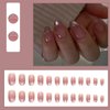 Hkanlre Medium Press on Nails Nude Gradient Shiny Fake Nails Tips Full Cover False Pink Nails for Women and Girls 24PCS