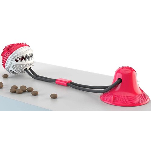 212 Main Grip N Play Treat Dispensing Ball Shaped Suction Cup Dog Toy Red & White - One Size