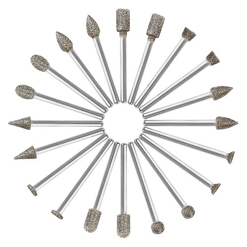 60 Grit 20Pcs 𝗗𝗶𝗮𝗺𝗼𝗻𝗱 𝗕𝘂𝗿𝗿 𝗦𝗲𝘁 - GOXAWEE Rotary Grinding Burrs Engraving Bits Set with 1/8-inch Shank, Diamond-Coated Stone Carving Accessories Bit Universal Fitment for Rotary Tools