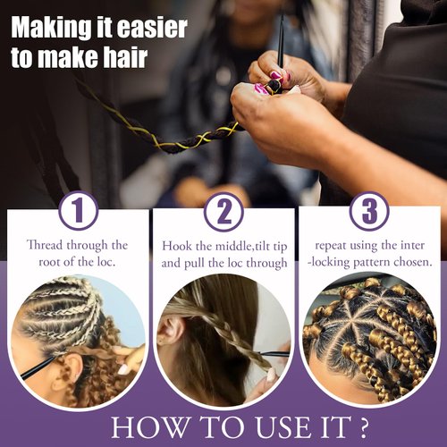 Dreadlock Retightening Tool, Interlocking Crochet Needle Set, Dual Ended Metal Needles for Locs and Sisterlocks（Black 2)