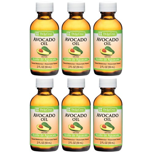 De La Cruz Avocado Oil - Expeller Pressed Pure 100% Avocado Oil for Hair and Body - Lightweight Body Oil for Dry Skin - 2 FL. OZ. (6 Bottles)