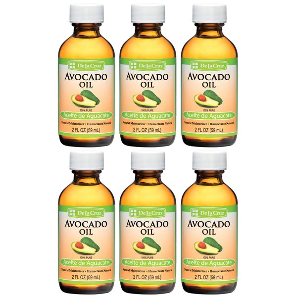 De La Cruz Avocado Oil - Expeller Pressed Pure 100% Avocado Oil for Hair and Body - Lightweight Body Oil for Dry Skin - 2 FL. OZ. (6 Bottles)