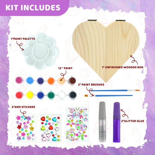 Ambesi Paint Your Own Wooden Jewelry Box, Arts and Crafts for Kids Ages 8-12, 4-6, 7-8 Year Old Girls, Decorate Heart Treasure Box Craft kit, DIY Toddler Art Set, Gifts for Birthday Valentine Day