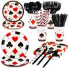 durony 147 Pieces Casino Party Bundle Casino Theme Party Supplies Set, Includes Plates, Napkins, Cups, Staws, and Cutlery for Casino Poker Theme Party Decorations Serves 16 Guests